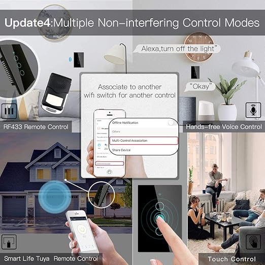 MoesGo WiFi Smart Wall Light Switch, Glass Panel, 2.4GHz Wi-Fi Touch Switches - Image 7
