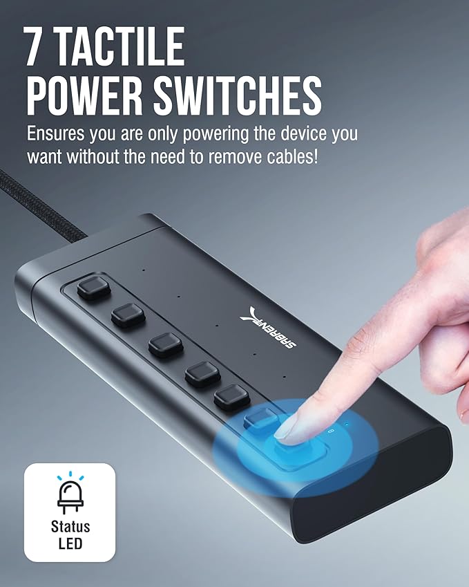 SABRENT 7-Port USB-C Hub with Power Switches, 5Gbps USB 3.2, 48W Powered Hub - Image 7