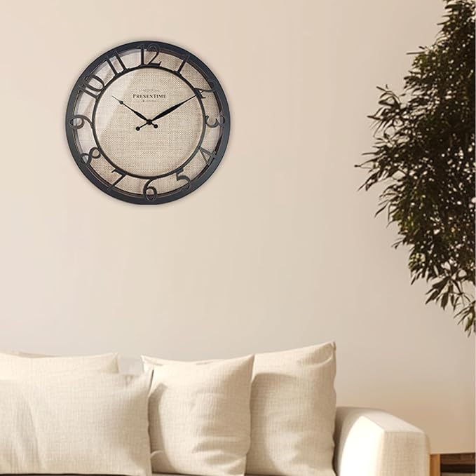 Presentime & Co 13" Farmhouse Series Wall Clock, Cottage Style, Faux Burlap - Image 8