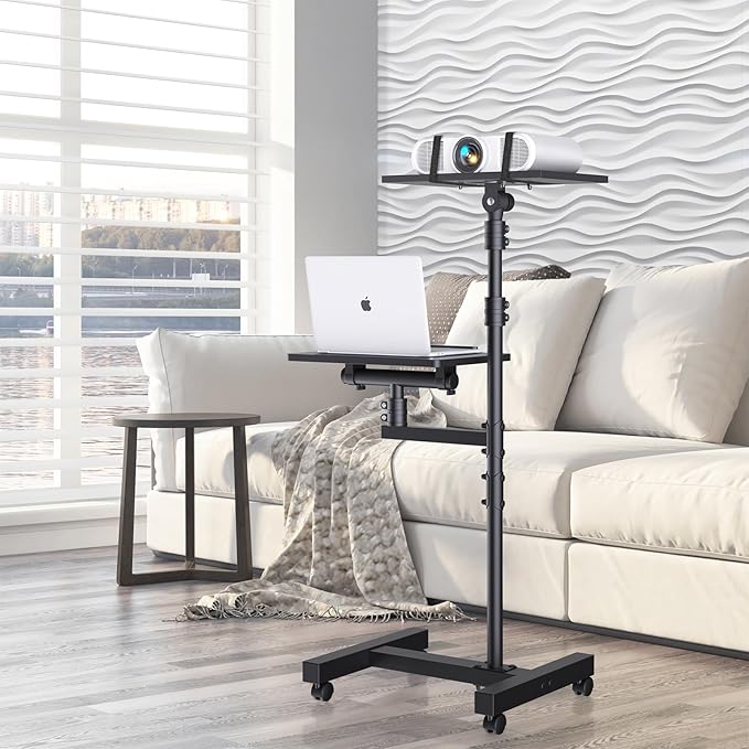 Projector Stand Tripod: 2 Shelves Mobile Laptop Cart Adjustable Height 45 to 64 - Image 2