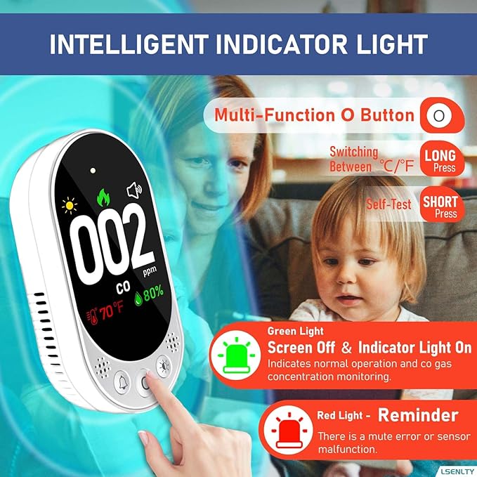 LSENLTY Carbon Monoxide Detectors Plug in, 3-in-1 CO Detector, HD Color Screen - Image 7
