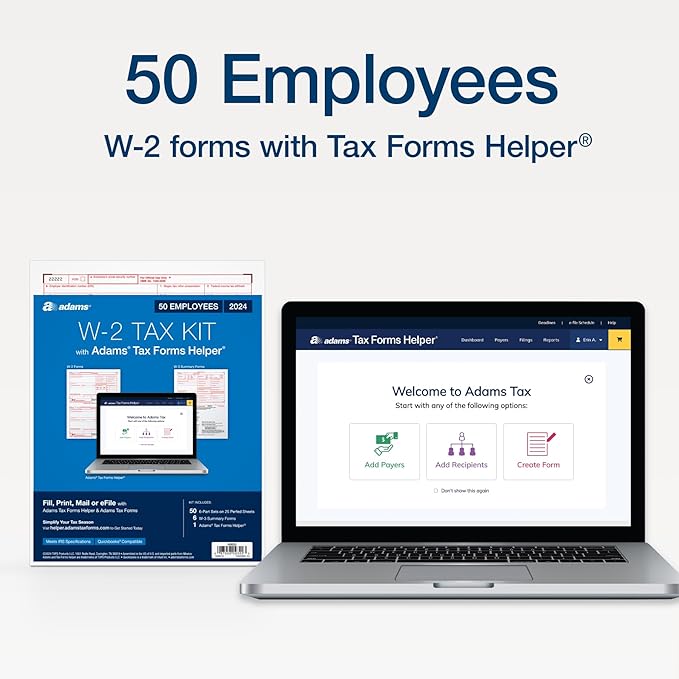 Adams 2024 W2 Tax Forms 2024, 6 Part Laser/Inkjet Tax Forms, 50 Employees - Image 2