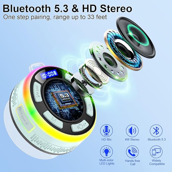 Shower Bluetooth Speaker IPX7 Waterproof, Portable Bluetooth Speakers - Image 2
