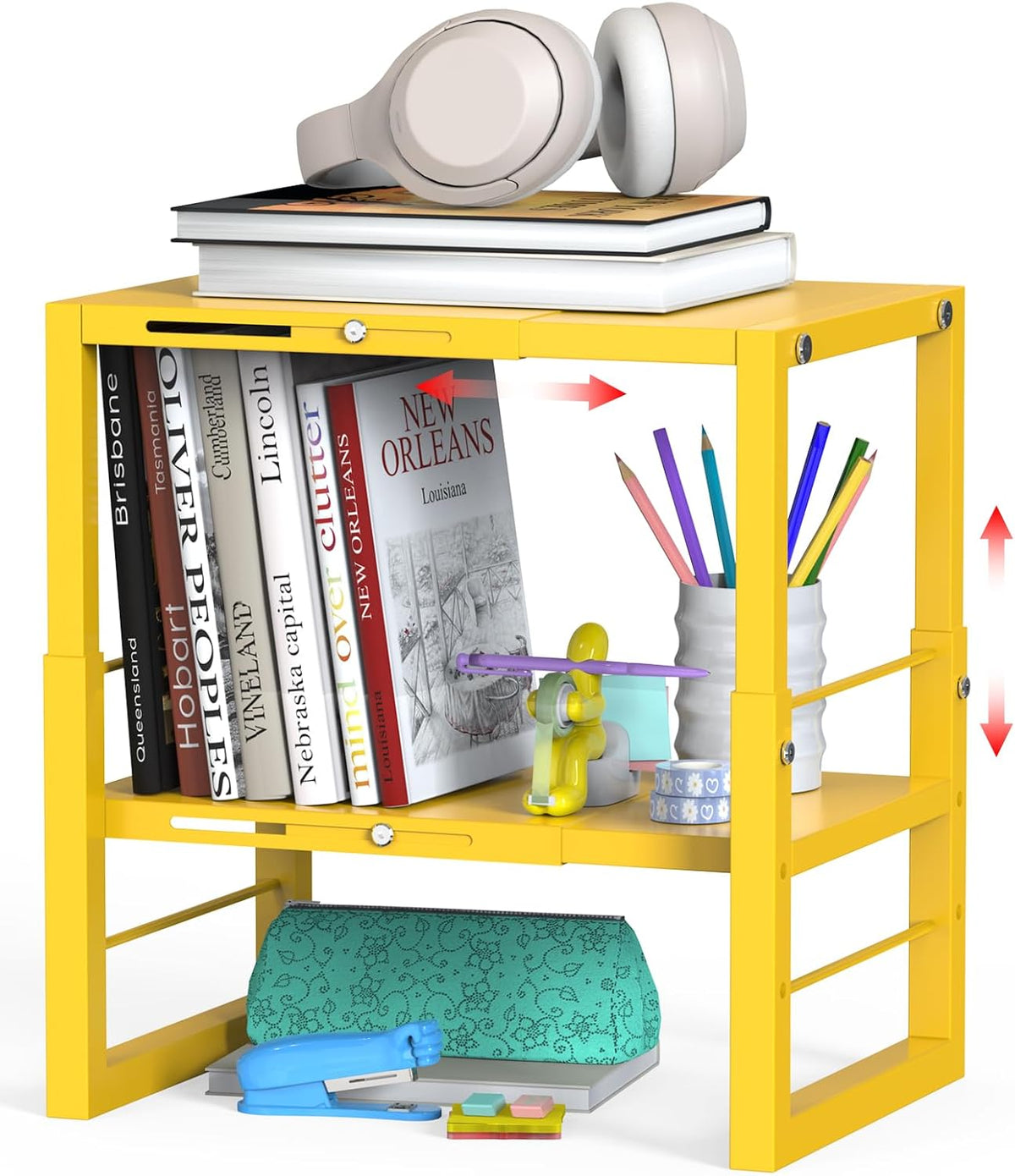 lidtop locker organizer shelf yellow, metal adjustable width, main product view