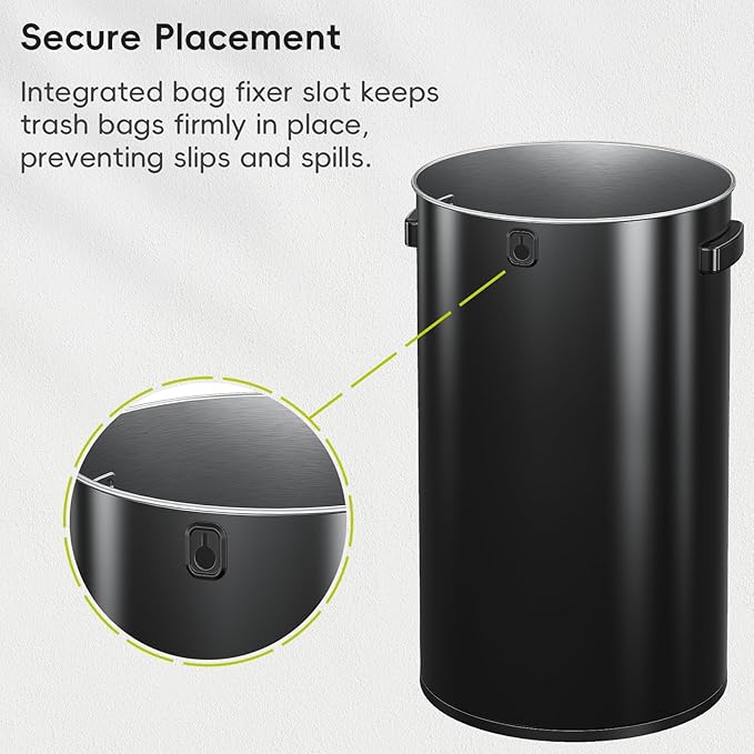 EKO Urban 24 Gallon Round Black Stainless Steel Open Top Waste Bin, Tall - Image 7