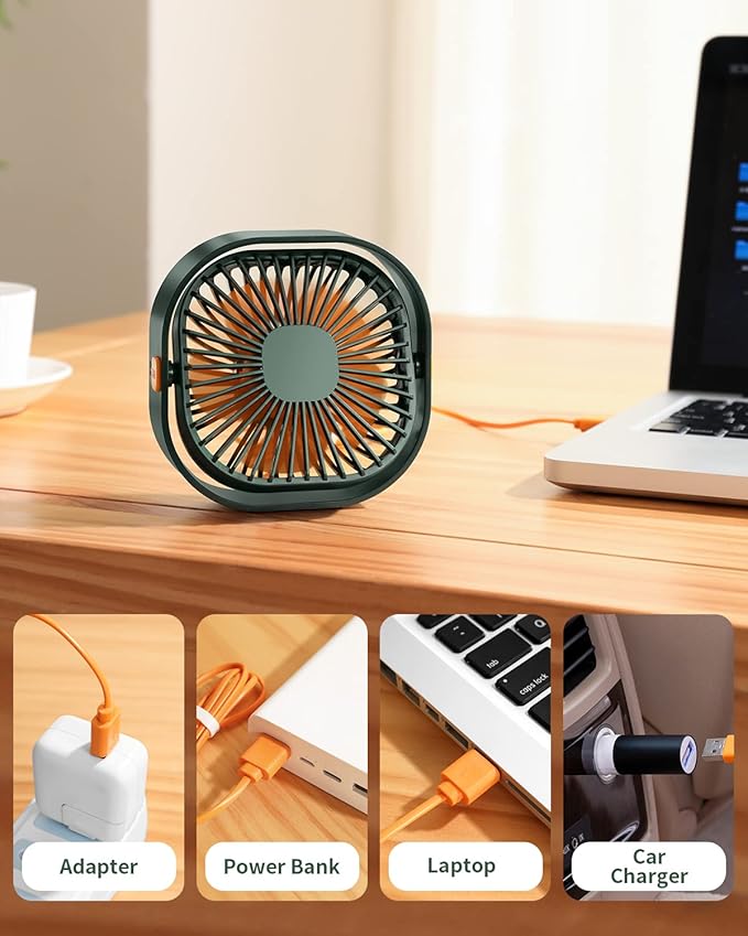 RJVW 4 Inch Small USB Desk Fan, 3-Speed Portable & 360°Rotatable Mini Cooling - Image 5
