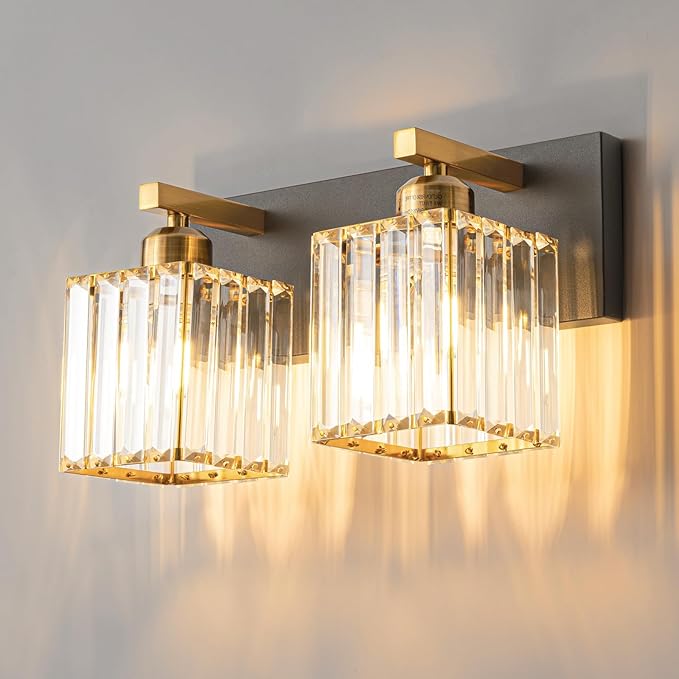 FDPBY Modern Bathroom Vanity Light 2-Lights Black Gold Crystal Bathroom Wall by FDPBY