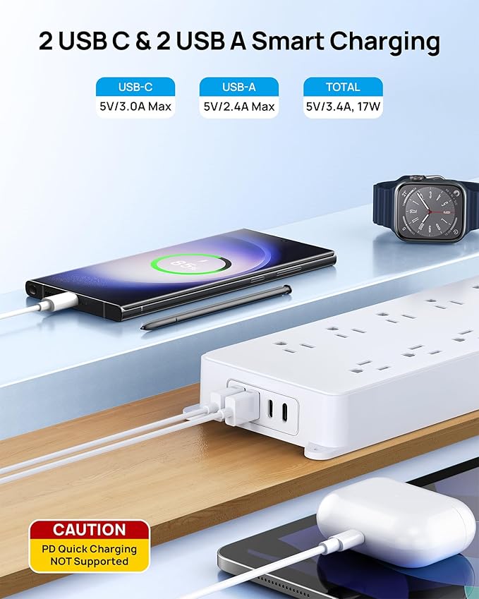 TROND 360° Rotating Plug Surge Protector 15ft, Power Strip - Image 5