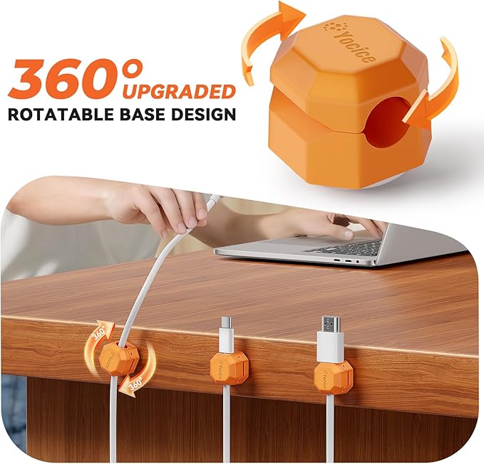 8 Pack Spring Cable Clips, Rotatable Cord Organizer Desk Cable Management Cord - Image 2