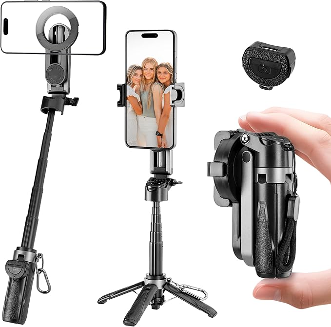 Magnetic Tripod for Phone, 2 in 1 for Magsafe Stand＆ Clip Portable Pocket Size by MQOUNY