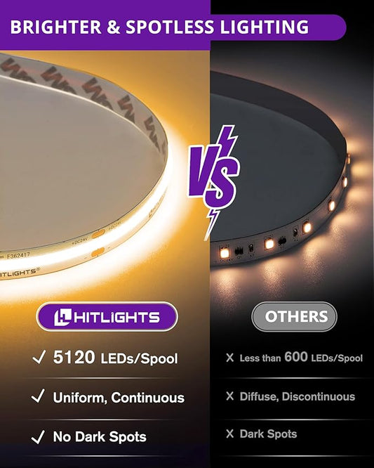 HitLights COB LED Strip Lights Warm White 2700K, 32.8ft Premium High Density - Image 2