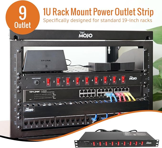 Tecmojo 9-Outlet Rack Mount Overloading Protection Circuit Breaker PDU Power - Image 3