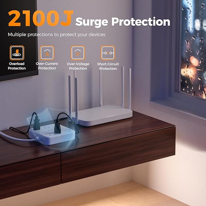 TESSAN Surge Protector Power Strip 2100J, 5 Ft Flat Plug Extension Cord - Image 3