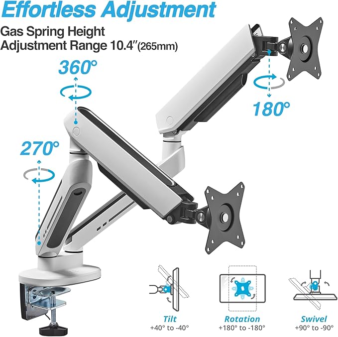 AVLT Dual 27”-43” RGB Gaming Monitor Arm Desk Mount Built-in 20 Lighting Modes - Image 3