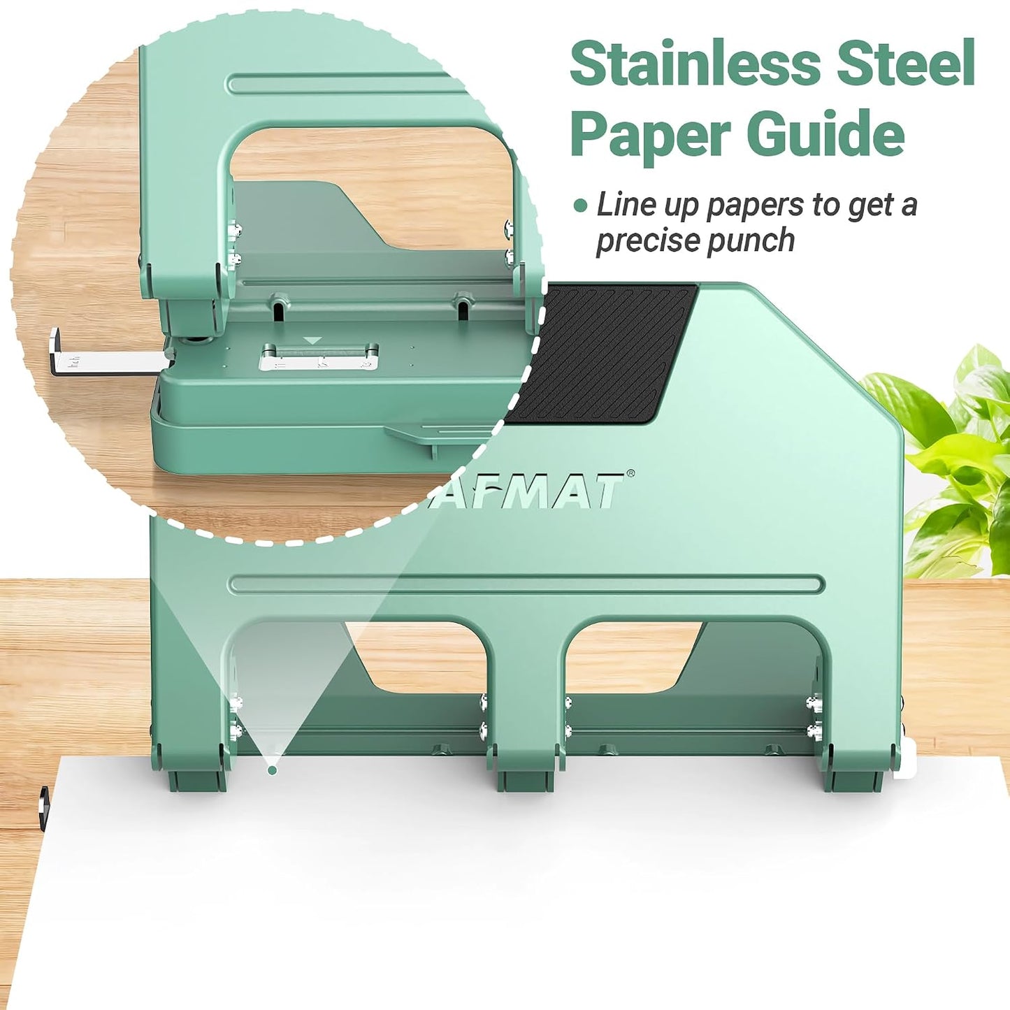 AFMAT 3 Hole Punch Heavy Duty, 9/32" Hole Diameter, 50-Sheet 3 Hole Puncher for Binder, 50% Reduced Effort, Metal Three Hole Punch w/ 10,000+ Uses, Bulit-in S.S. Paper Guide, Large Chip Tray, HPX5
