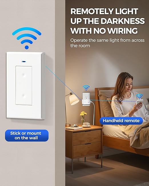 Remote Control Outlet Wireless Light Switch, Expandable and Removable Remote - Image 2