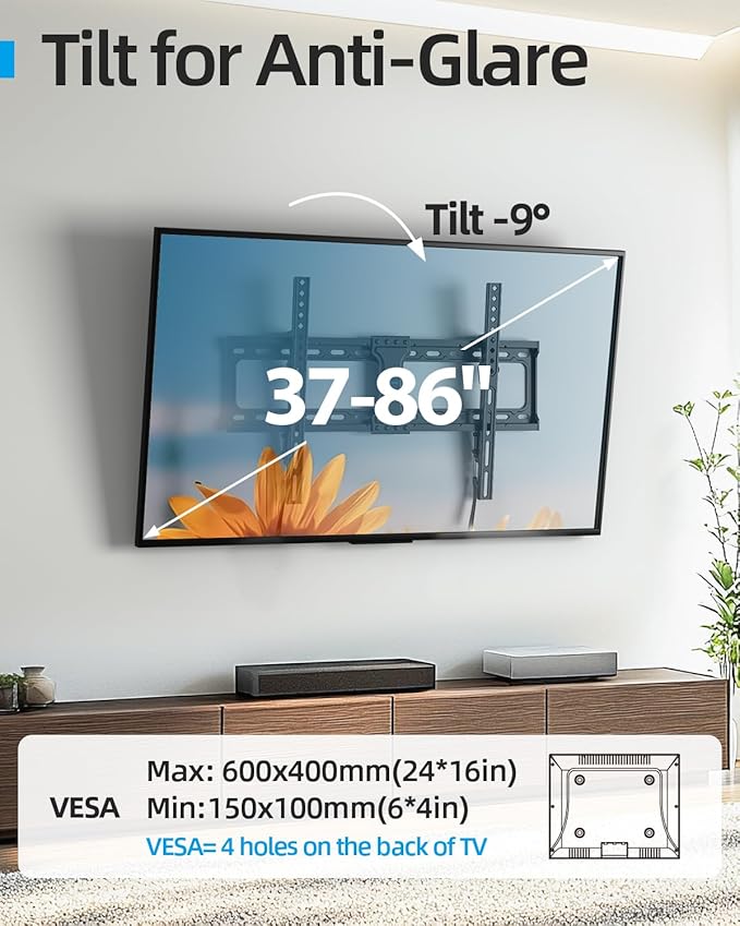 Tilt TV Wall Mount Fits 16-24" Studs, Holds 37-82" TVs up to 132 lbs, Max VESA - Image 3