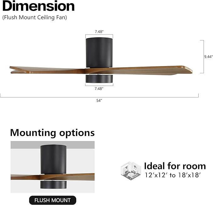 WINGBO 54 Inch Flush Mount DC Ceiling Fan - Image 4