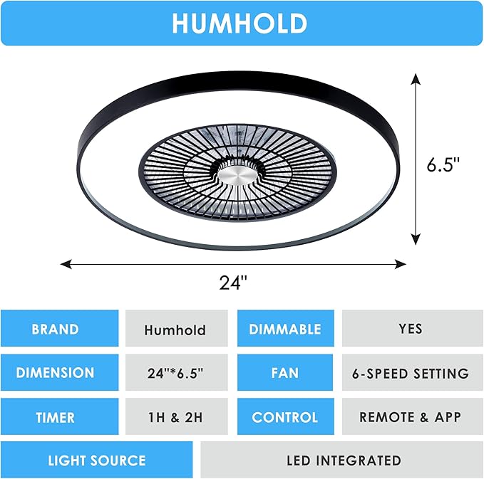 HUMHOLD 24" Bladeless Ceiling Fans - Image 8