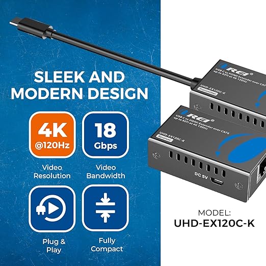 OREI 4K 120Hz USB-C to HDMI Over Cat6/7 Ethernet Extender, Presentation - Image 4