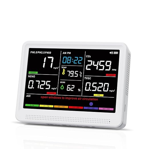 16 in 1 Air Quality Monitor Indoor 10h Battery & 5.5" Display 9 AQI+7 AQI Alerts by YNAK