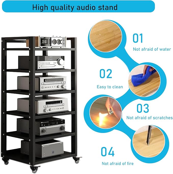 Dernoing 6 Tier Audio Rack Tower, CD Record Player Stereo Receiver AV Equipment - Image 6