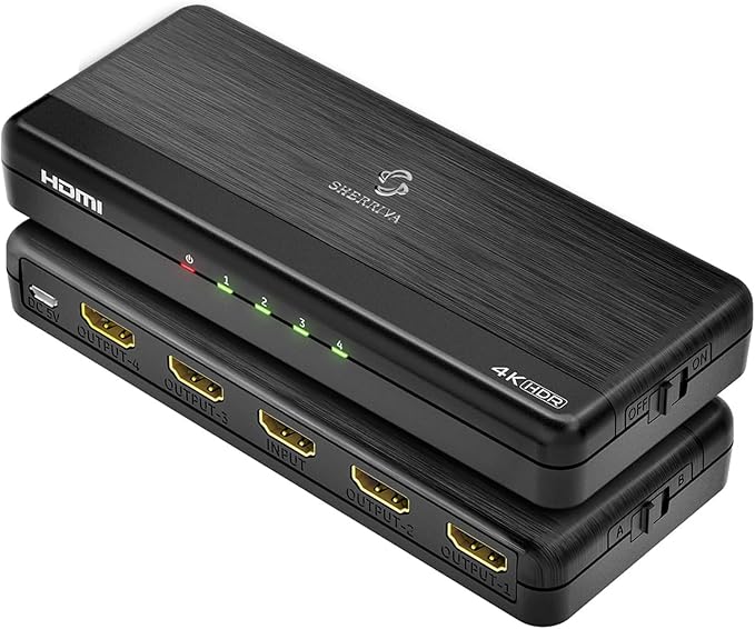 SHERRIVA 4K HDMI Splitter 1 in 4 Out – 4K@60Hz, 1080p@240Hz, Auto Downscaling by SHERRIVA