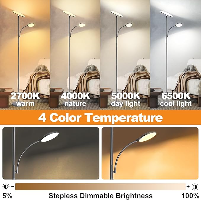 marctronic Gray Floor Lamps for Living Room, 44W/4500LM Super Bright 2 in 1 LED - Image 5