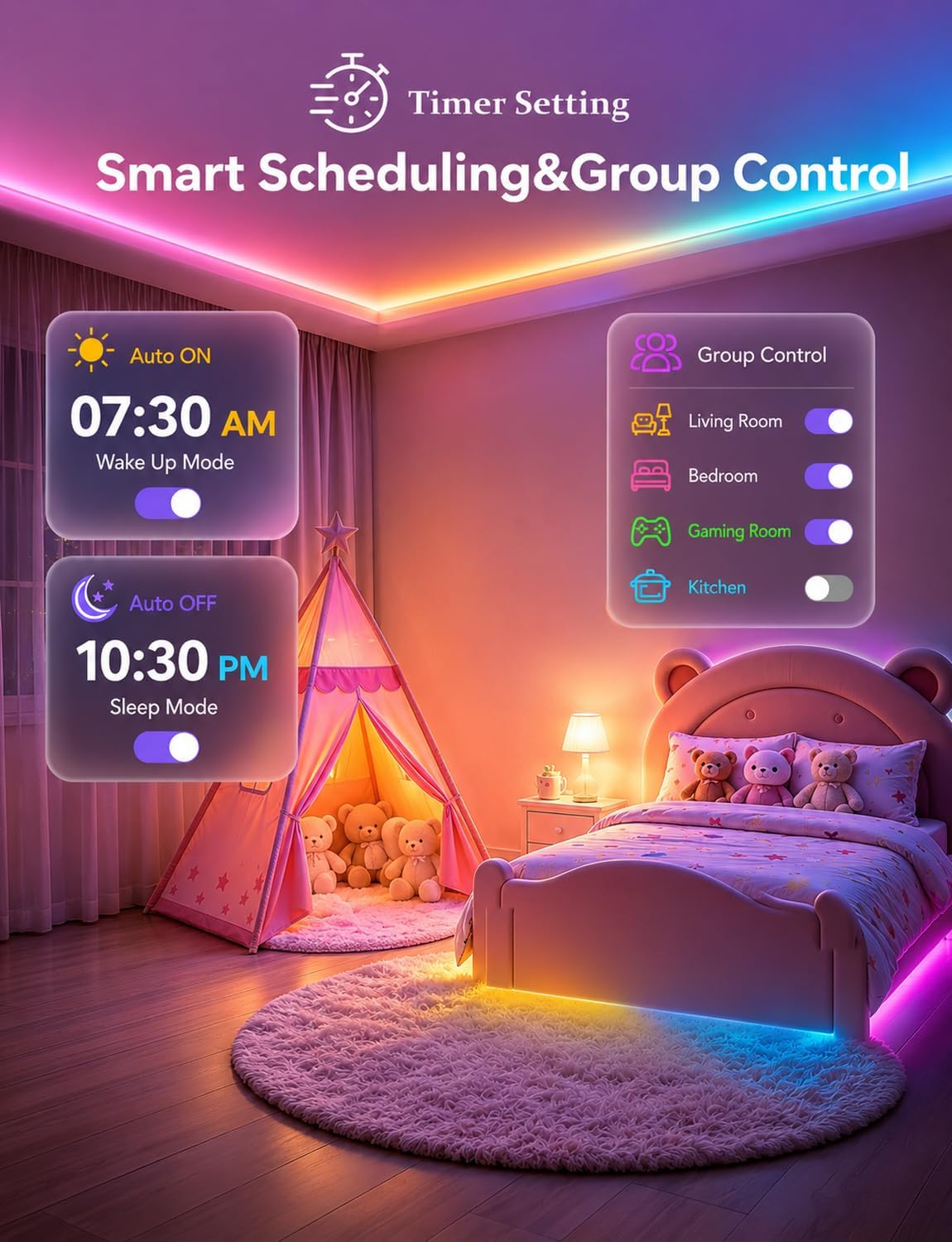 MFWW 100ft RGB+IC LED Strip Lights, LED Lights for Bedroom, Smart Control