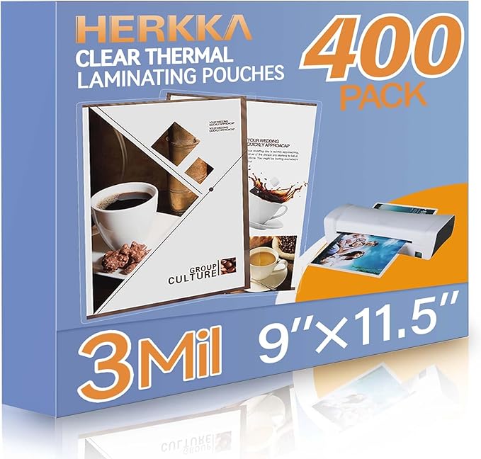 HERKKA 400 Pack Laminating Sheets, Holds 8.5 x 11 Inch Sheets, 3 Mil Clear by HERKKA