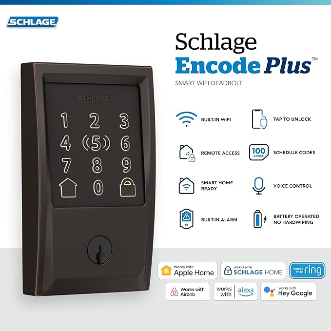 Schlage BE499WB CEN 716 Encode Plus WiFi Deadbolt Smart Lock, Keyless Entry - Image 2