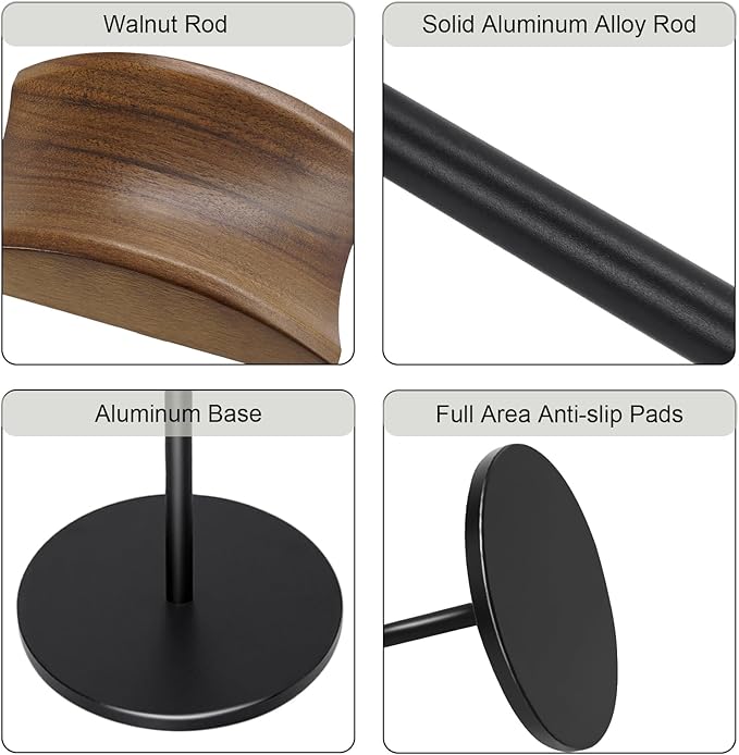 GEVO Headphone Stand for Desk, Walnut Wood & Aluminum Headset Stand, Universal - Image 3