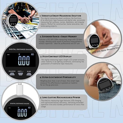 Digital Measuring Wheel USB Rechargeable 652.8ft/199m High Precision Measurement - Image 3