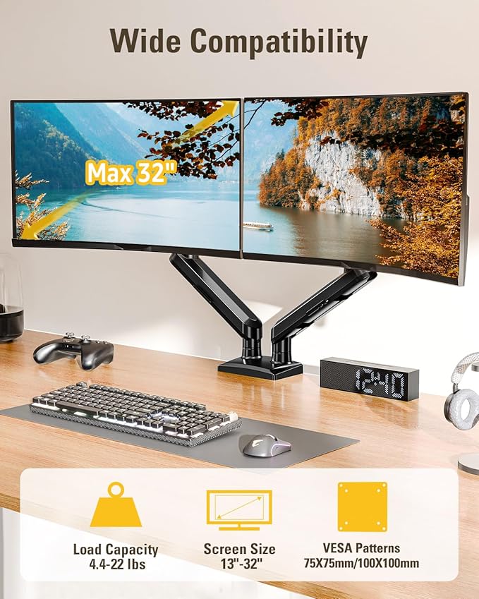 DreamAxis Dual Monitor Stand for 13-32 Inch Computer Screens, Dual Monitor Arms - Image 2
