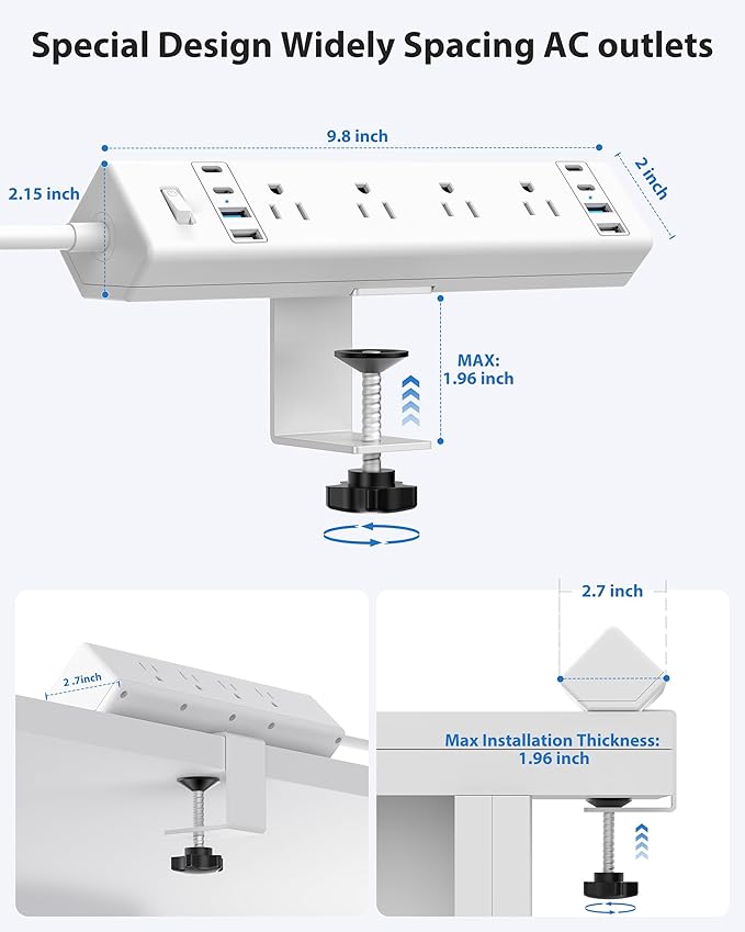 40W Fast Charging Station, Desk Clamp Power Strip 20W USB C, 8 Outlets - Image 7