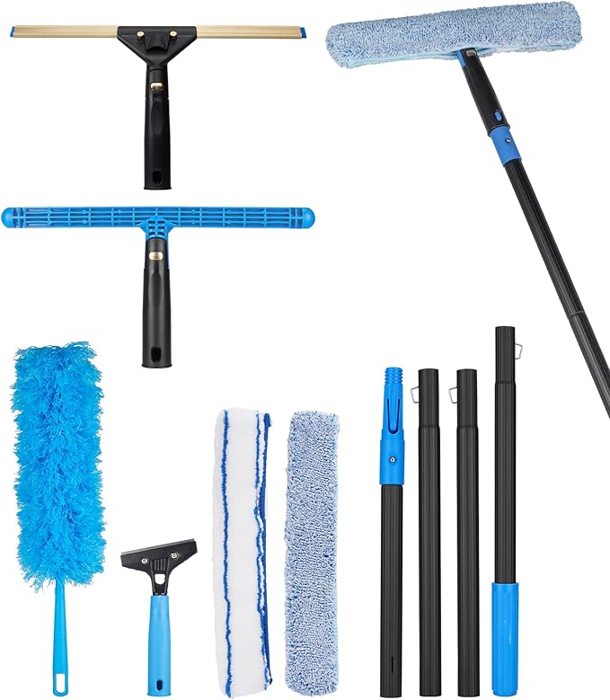 Swivel Squeegee Kit with 4 Extension Poles, Glass Scraper, Bendable Duster by ZKUAOGDI