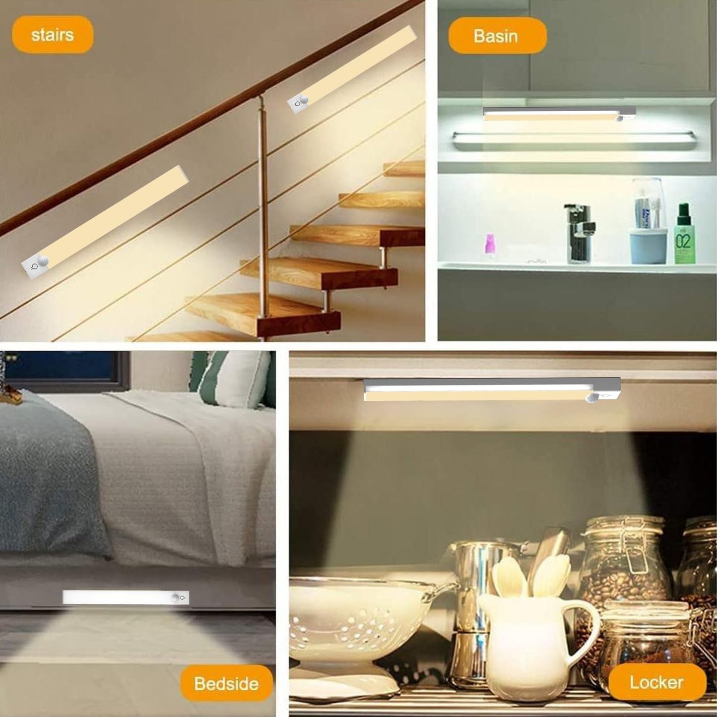 6-Pack 8-Inch Under Cabinet Lighting with Charging Station Rechargeable Motion Sensor Light Indoor 3 Color Dimmable Closet Light USB LED Magnetic Wireless Under Counter Lights for Kitchen Stair