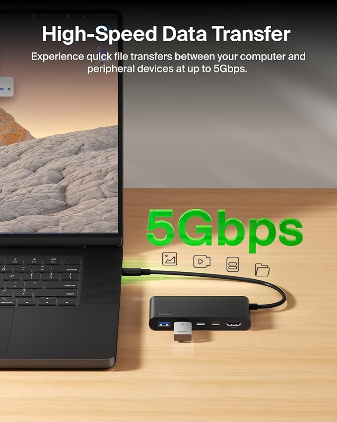 Belkin USB C Hub, 5-Port Hub w/ 4K HDMI Display @ 60Hz, 100W Power Delivery - Image 6