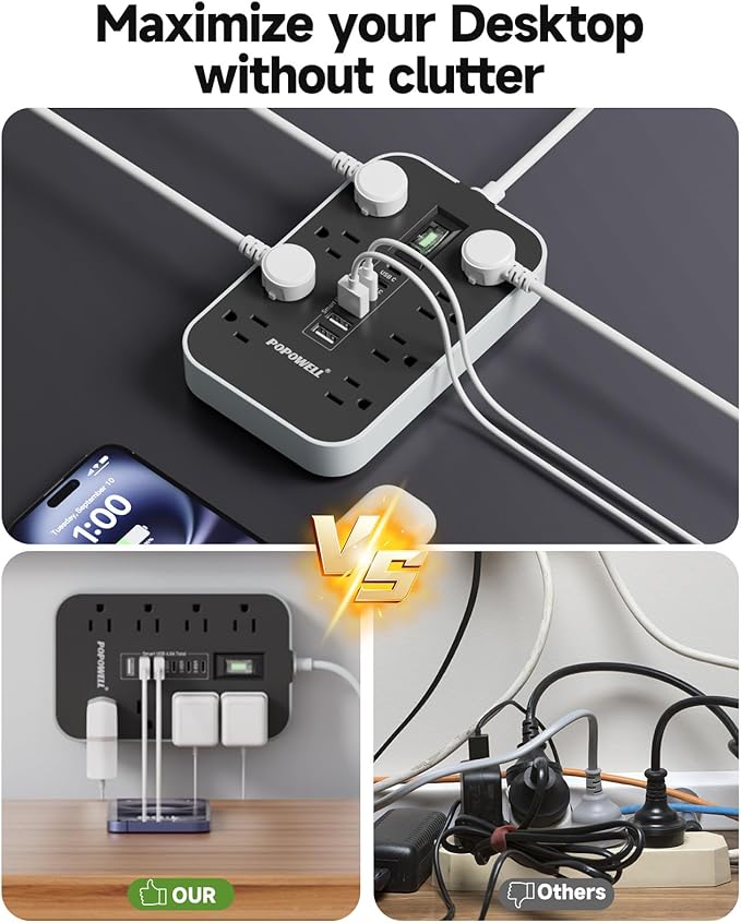 Appliance Power Strip- 14 Guage Heavy Duty Extension Cord, 8 AC Outlet& 6 USB - Image 7