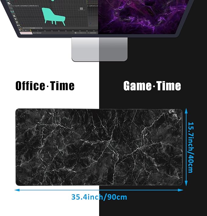 EOBKLAX Black Marble Texture Desk Mat, Large Gaming Mouse Pad, Non-Slip Rubber - Image 2