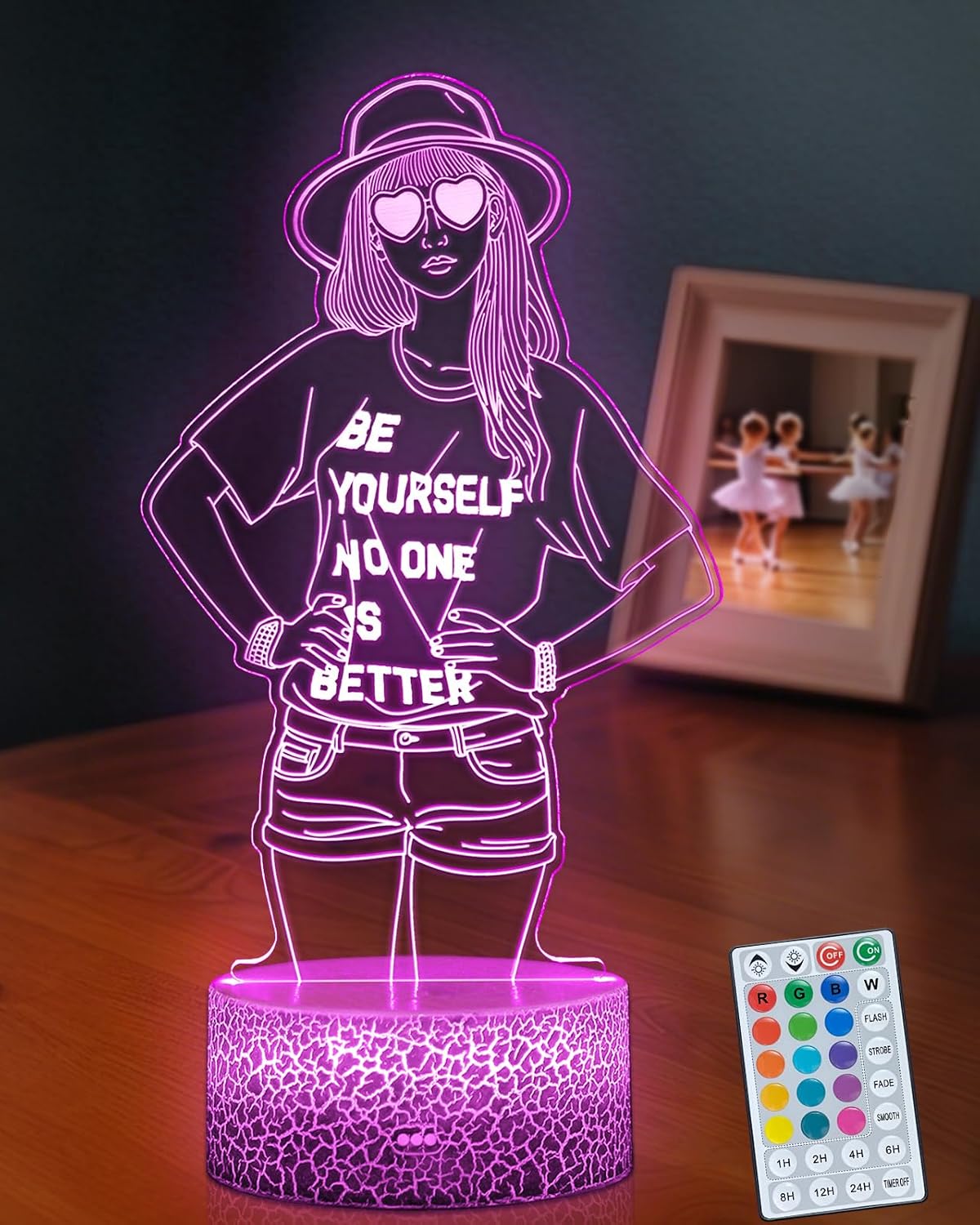 Be Yourself Mood Lights, Inspirational Gifts for Girls | 16 Colors 3D Illusion Lamp with Dimmable Remote & Timer, Room Decor for Music Fans Birthday Christmas