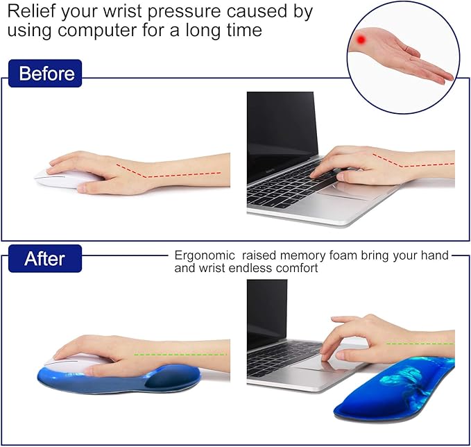 Mouse Pad Keyboard Wrist Rest, Gel Non Slip Rubber Wrist Support Rest Mouse Pad - Image 3