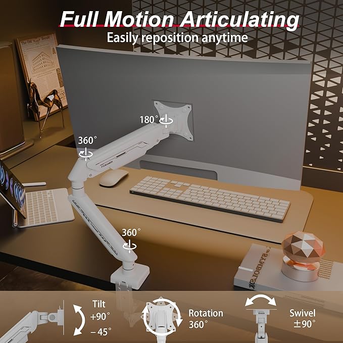 Fydeamer Monitor Arm for 17-35" Screens up to 24.2 lbs, Ergonomic Gas Spring - Image 2