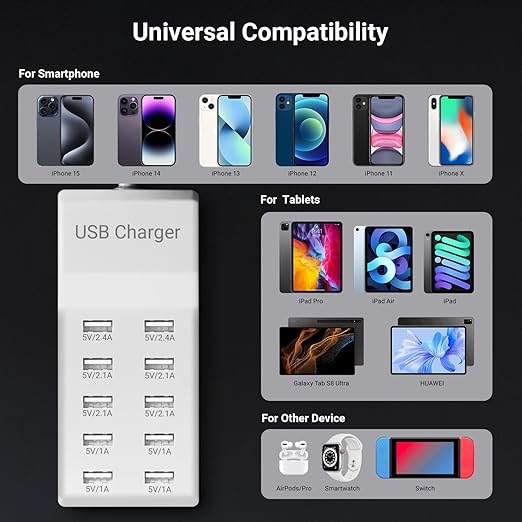 USB Charging Station 50w10A 10-Port Charger, Compatible - Image 3
