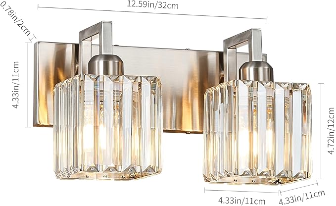 FDPBY Modern Bathroom Vanity Light 2-Lights Brushed Nickel Vanity Light Crystal - Image 5