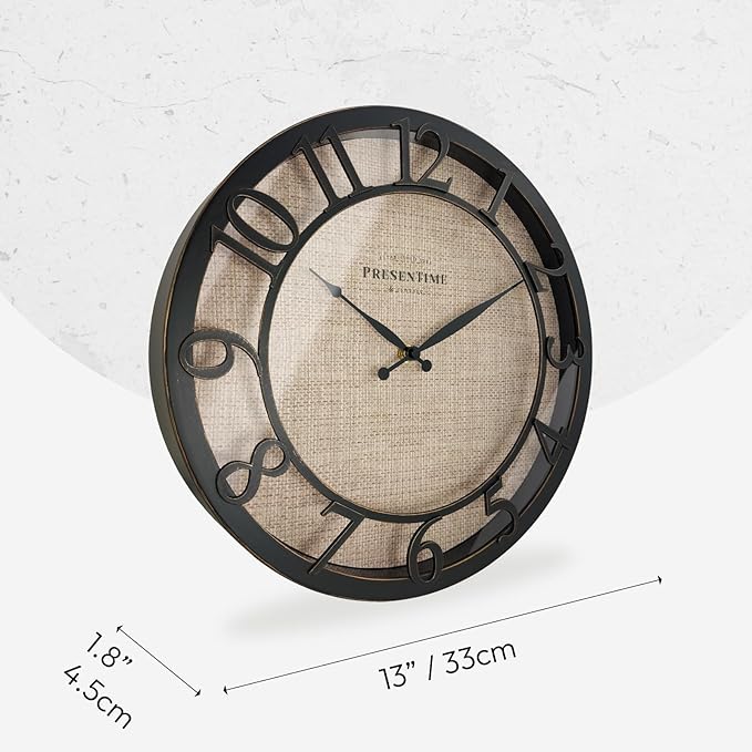 Presentime & Co 13" Farmhouse Series Wall Clock, Cottage Style, Faux Burlap - Image 7