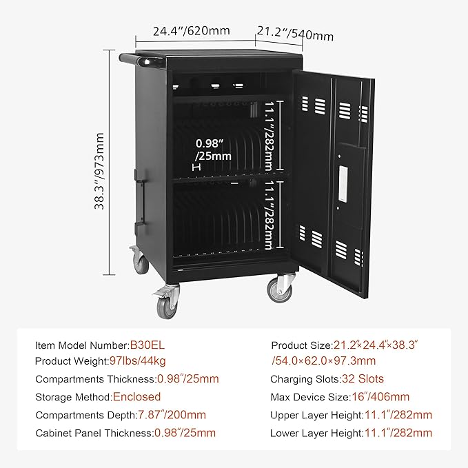 Aokleo Laptop Charging Cart, 32 Devices Tablet Storage Carts - Image 3