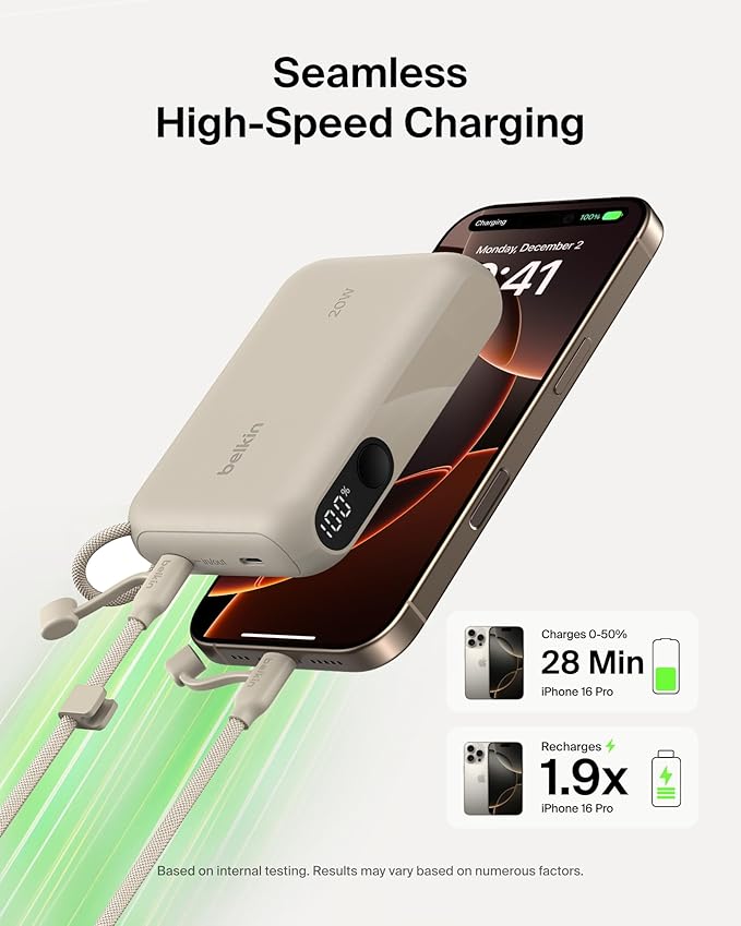 Belkin Portable Charger, Slim USB-C Power Bank 10, 000mAh w/ 2 USB-C Ports - Image 3
