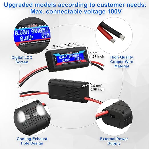 Yunsailing 2 Pcs 200A High Precision Watt Meter Power Analyzer Battery - Image 2