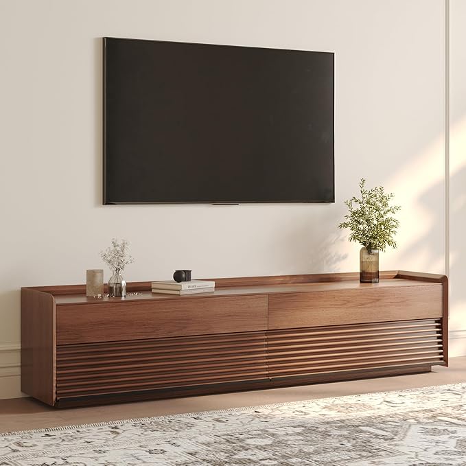 POVISON Fully-Assembled Mid Century Modern TV Stand, 78.74" Wood Media Console by POVISON